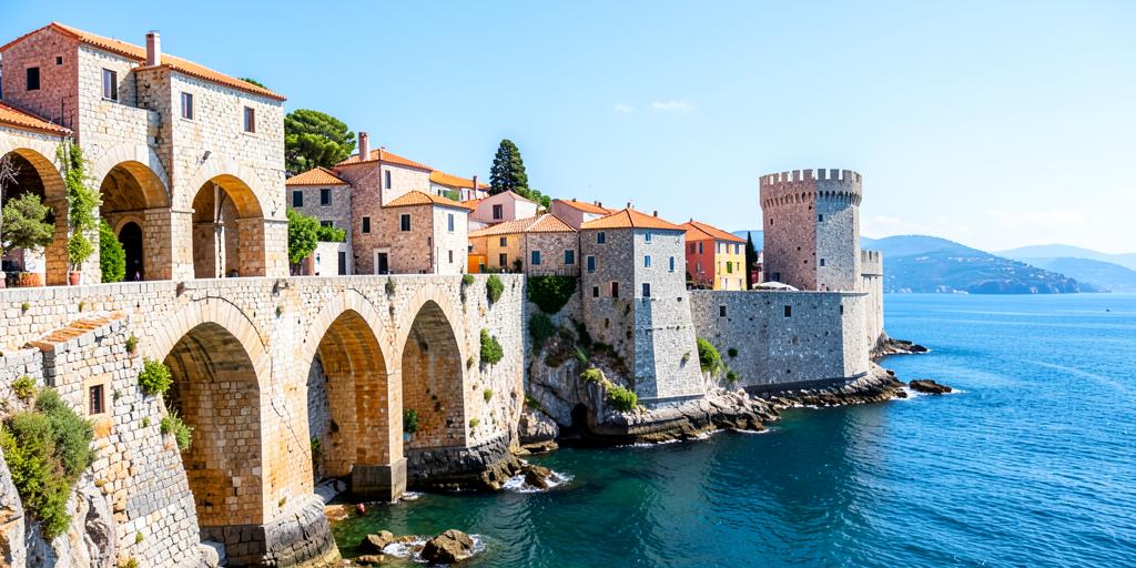 Dubrovnik old town walls beside the sea